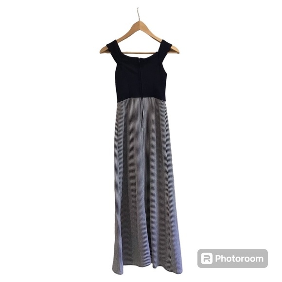 P Teeze Me Women Size 0 Off The Shoulder Maxi Romper Navy Blue White Stripe - Picture 2 of 11